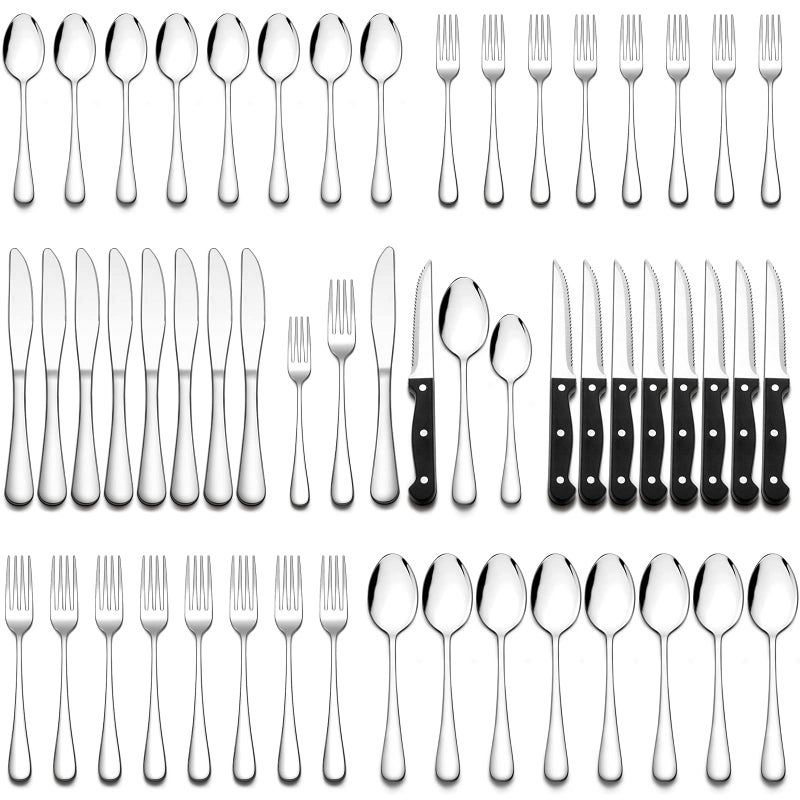 Wildone 24-Piece Flatware Set with Steak Knives, Stainless Steel Silverware Cutlery Set Service for 4, Tableware Eating Utensils Include Knives/Forks/Spoons, Mirror Polished, Dishwasher Safe - Image 1